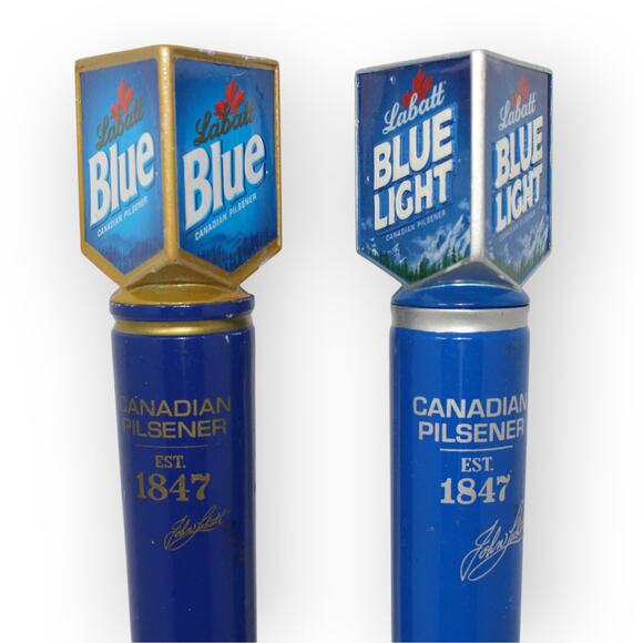 2 John Labatt Draft Beer Tap Handles Blue & Blue Light Canadian Pilsener - Picture 1 of 7